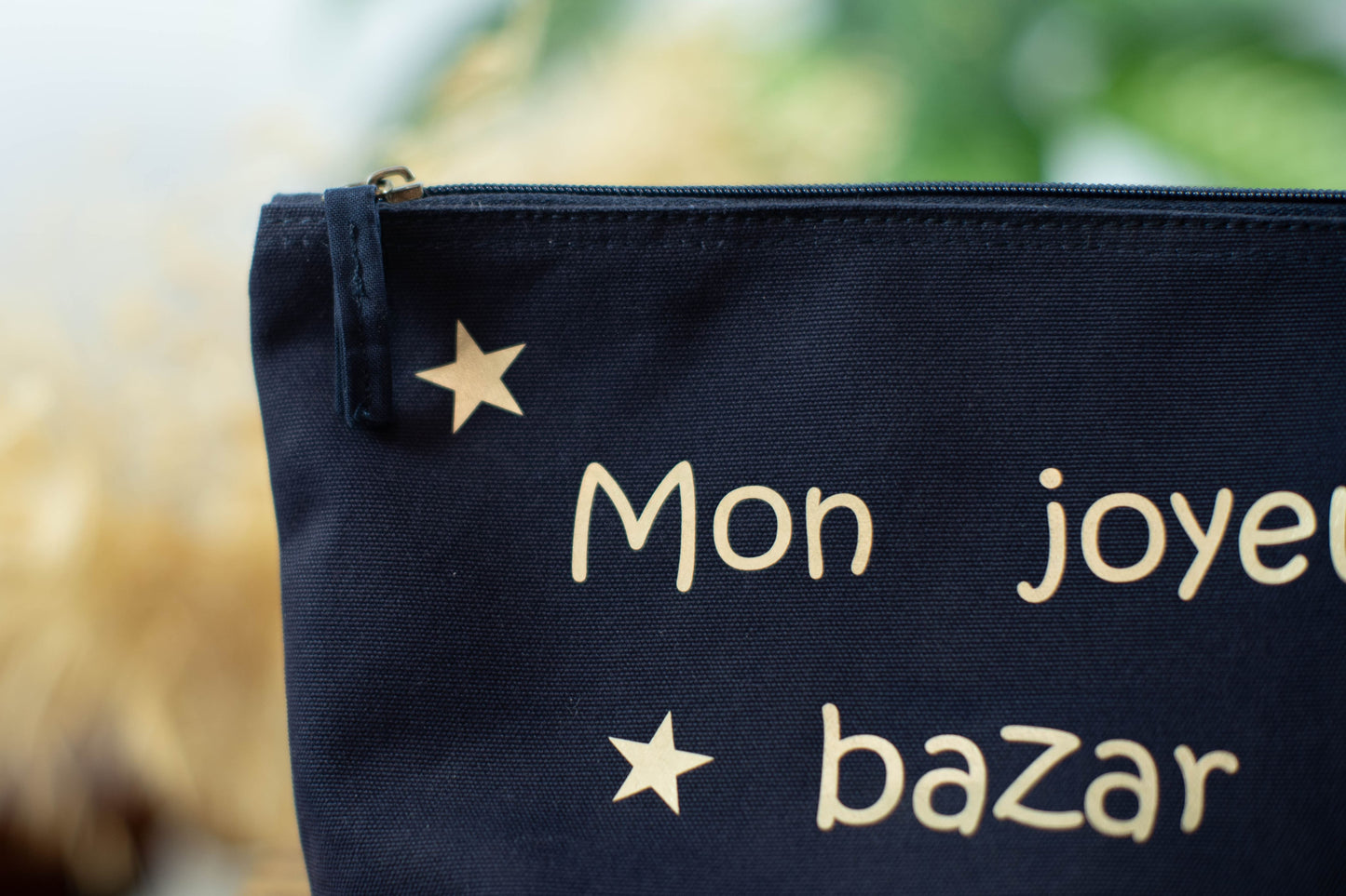 Pochette personnalisée "Mon Joyeux Bazar" en coton biologique