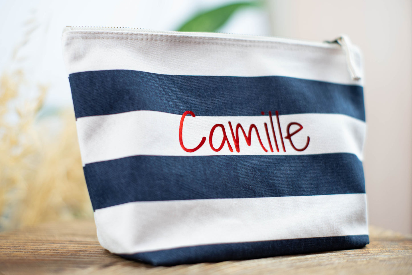 Pochette personnalisée rayée en coton - bleue marine ou rose