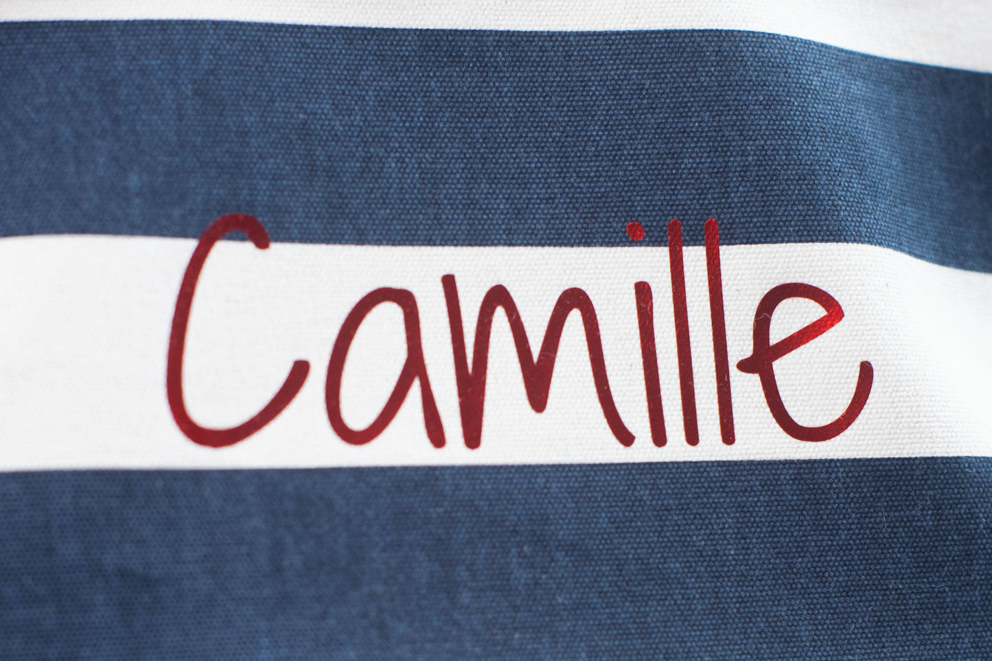 Pochette personnalisée rayée en coton - bleue marine ou rose
