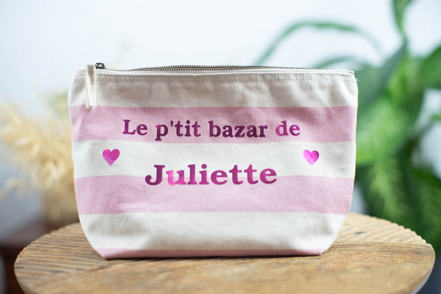 Pochette personnalisée rayée en coton - bleue marine ou rose