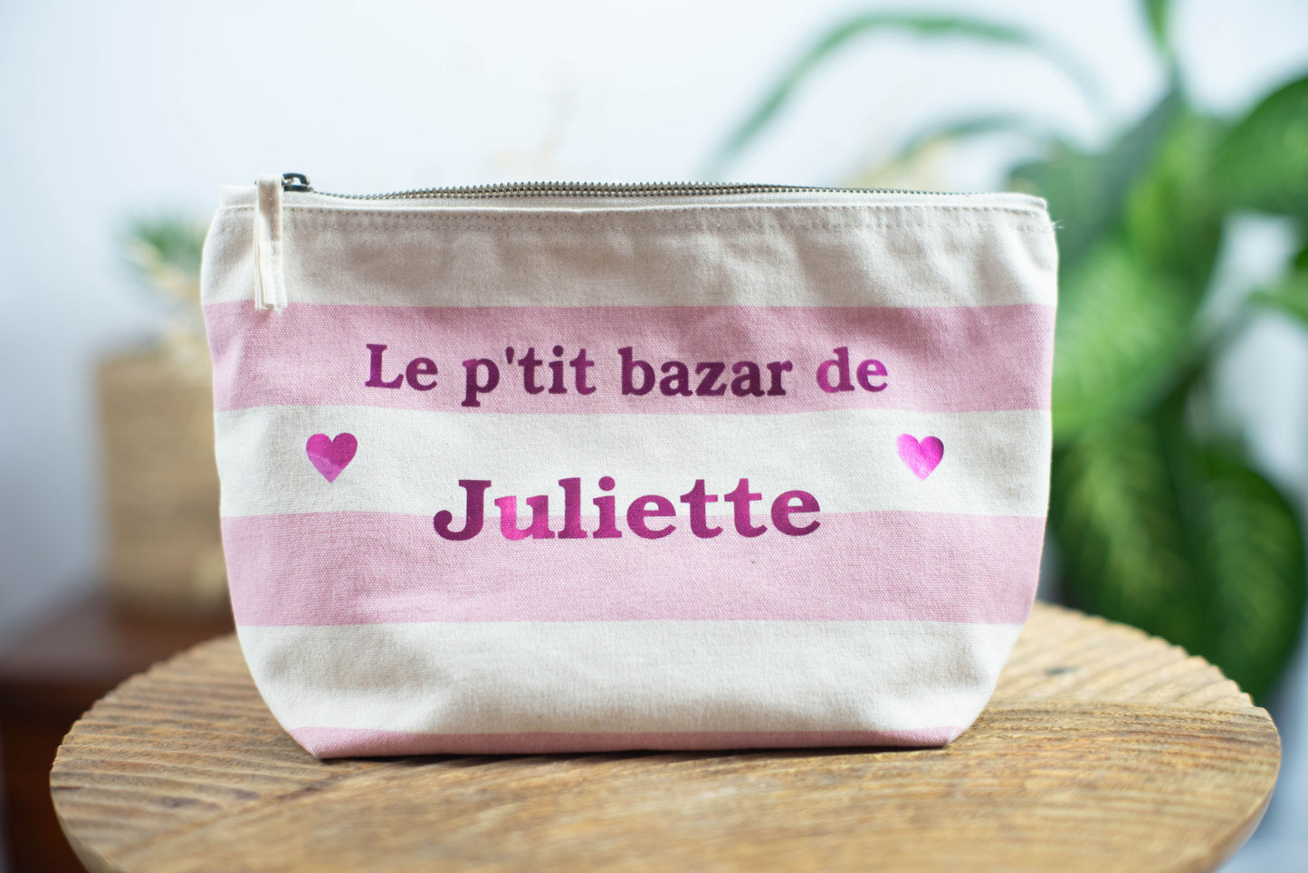 Pochette personnalisée rayée en coton - bleue marine ou rose