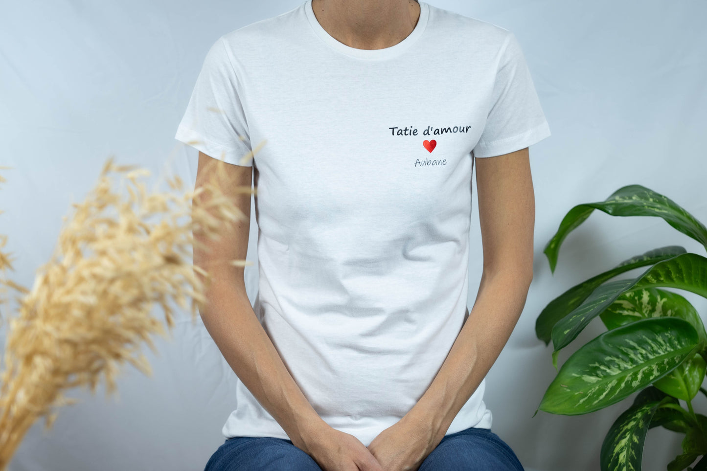 Tee-shirt personnalisé femme col rond "Tatie d'amour" 100% coton