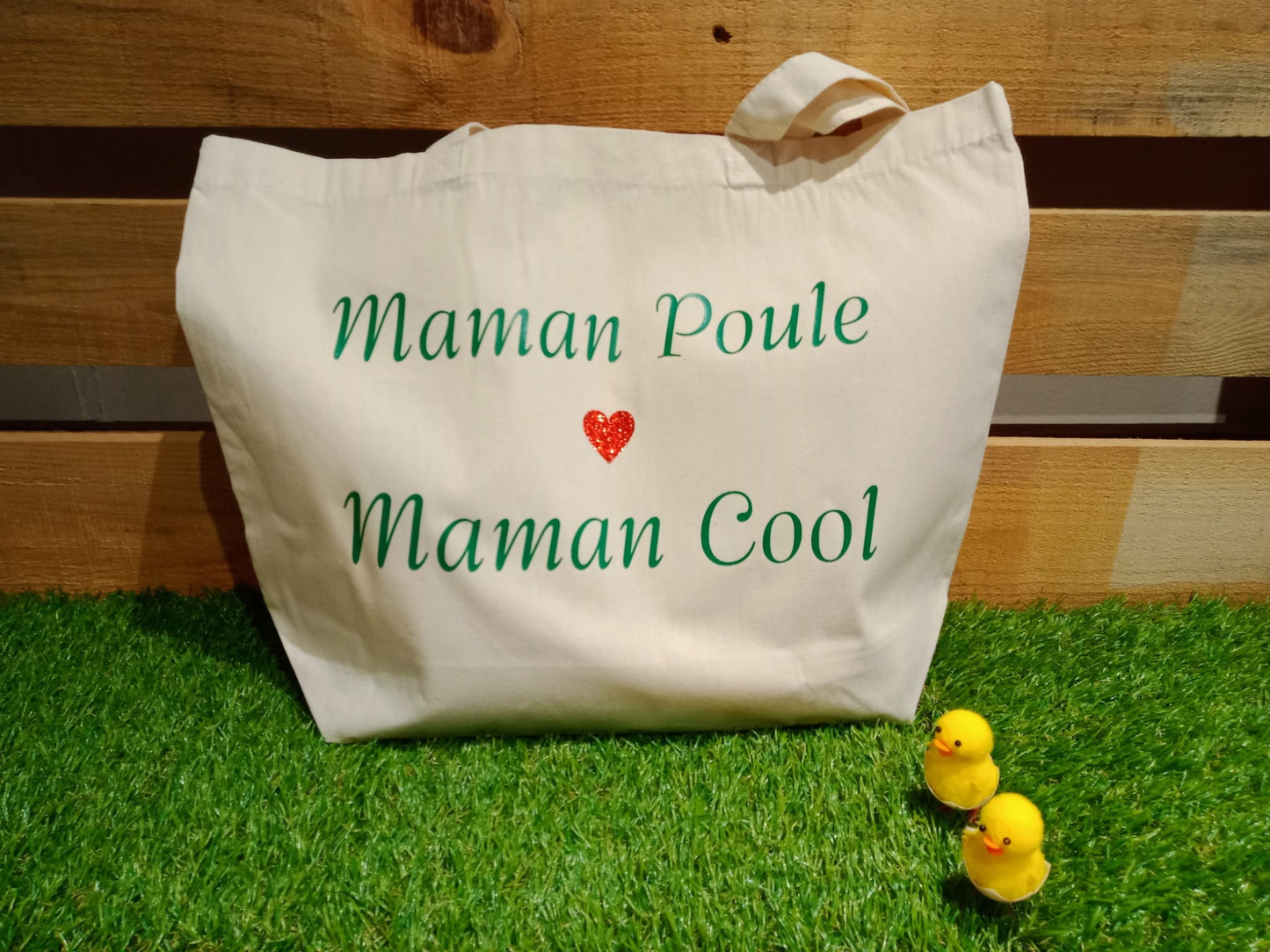 Sac cabas personnalisé en coton biologique "Maman Poule Maman Cool"