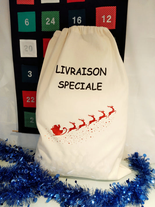 Sac de Noël personnalisé naturel modèle XL - 100% coton