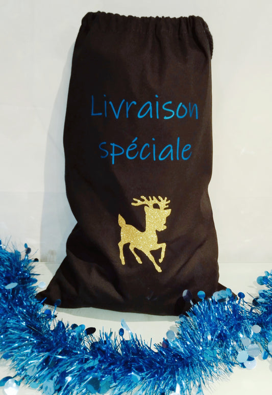 Sac de Noël personnalisé noir modèle M - 100% coton