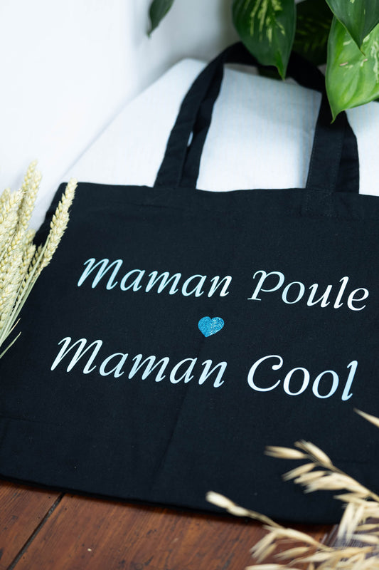 Sac cabas personnalisé en coton biologique "Maman Poule Maman Cool"