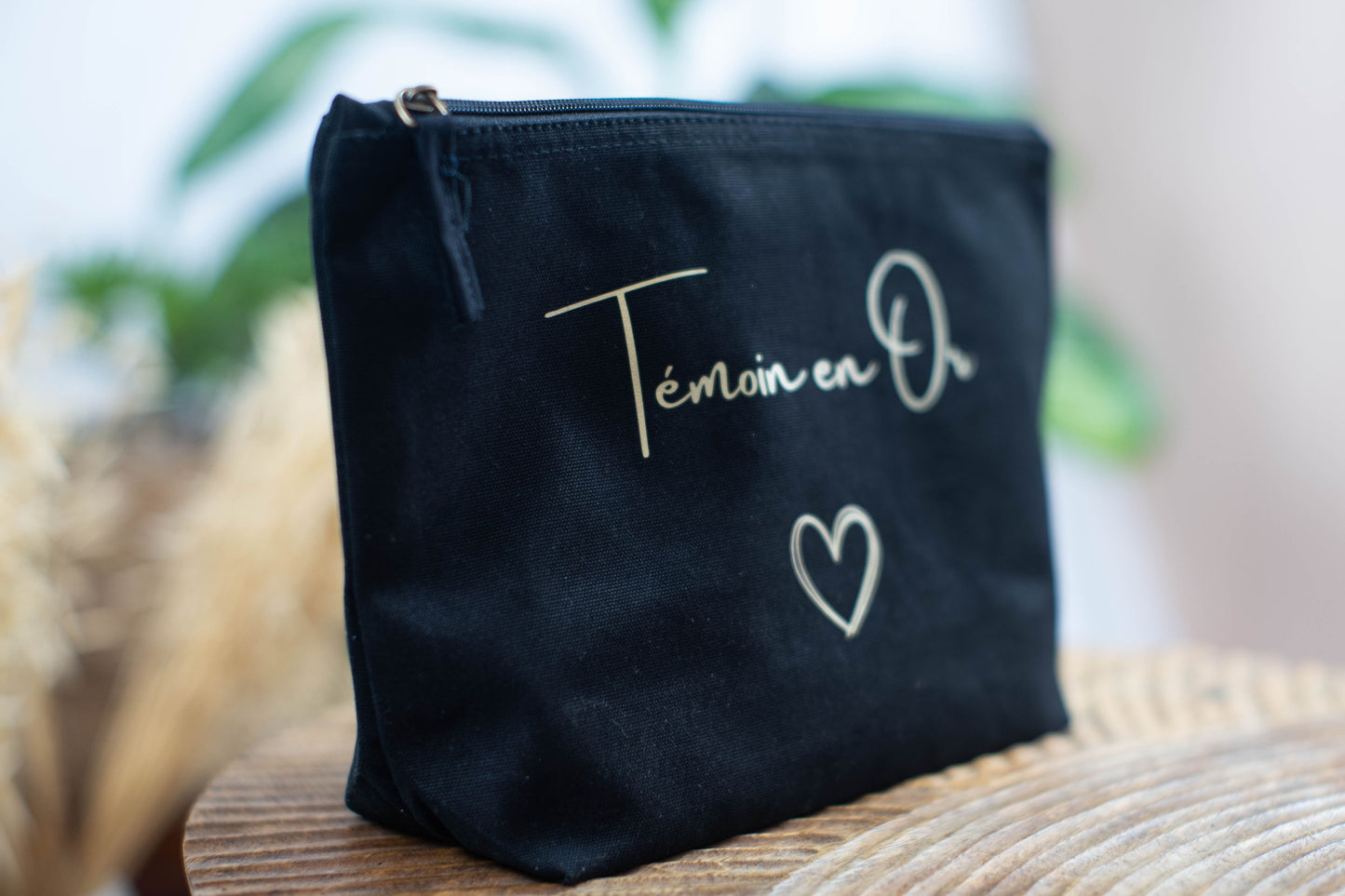 Pochette personnalisée noire "Témoin en Or" en coton biologique