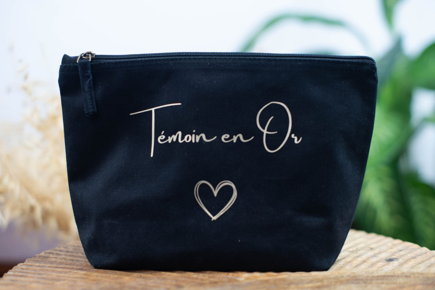 Pochette personnalisée noire "Témoin en Or" en coton biologique