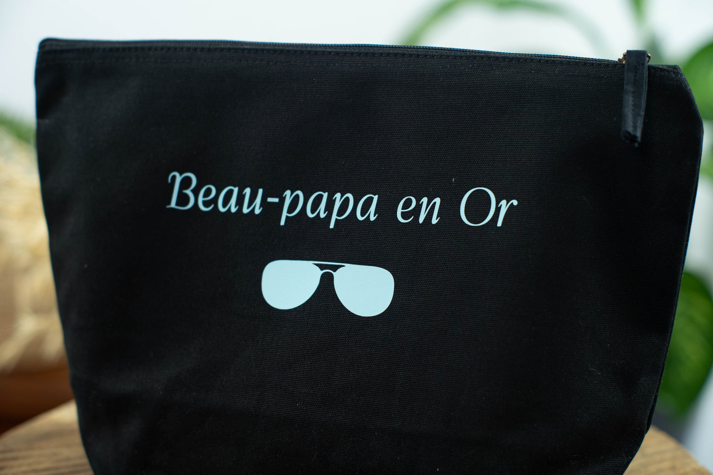 Pochette personnalisée noire "Beau Papa en Or" en coton biologique