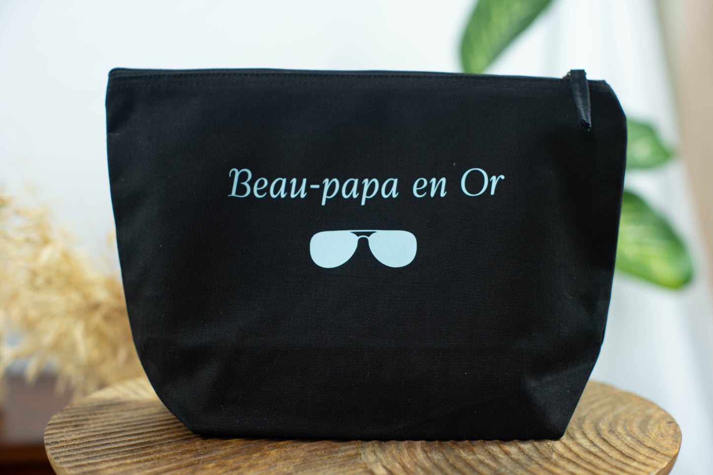 Pochette personnalisée noire "Beau Papa en Or" en coton biologique