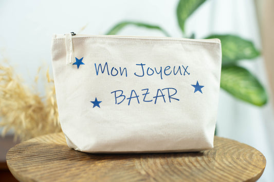 Pochette personnalisée "Mon Joyeux Bazar" en coton biologique