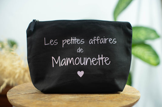 Pochette personnalisée "Les petites affaires de ..." en coton biologique