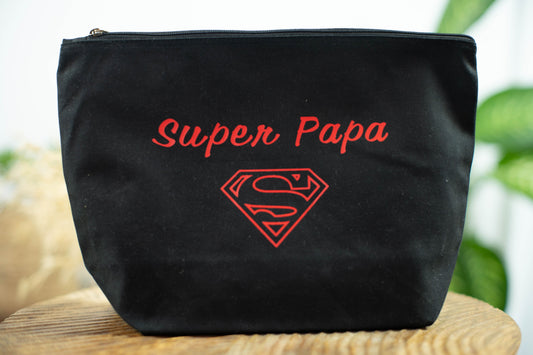 Pochette personnalisée noire "Super Papa" en coton biologique