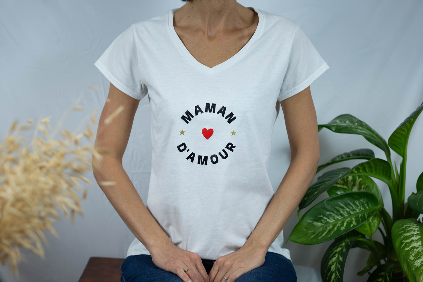 Tee-shirt personnalisé femme col V "Maman d'amour" 100% coton