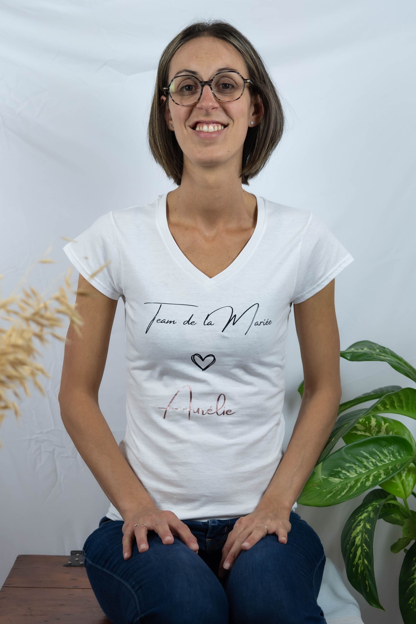 Tee-shirt personnalisé 100% coton col V EVJF - Modèle Aurélie