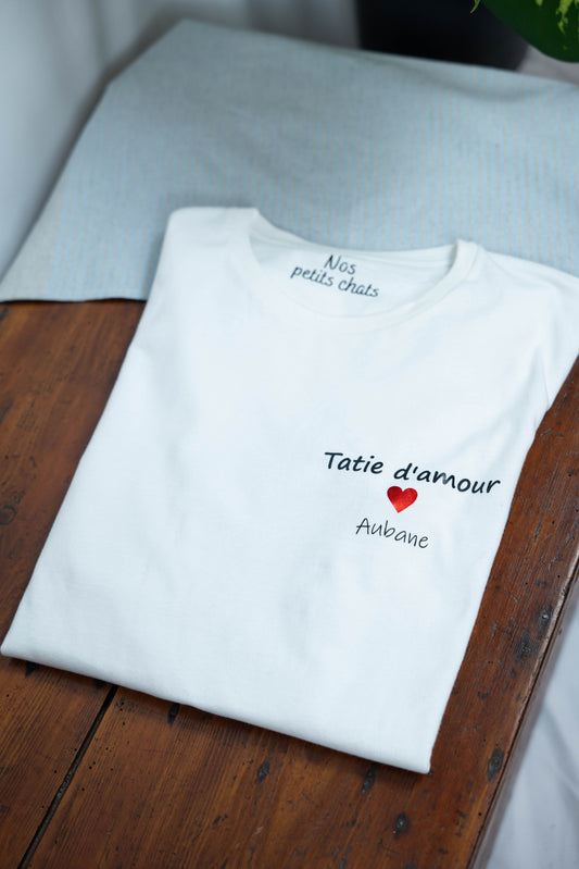 Tee-shirt personnalisé femme col rond "Tatie d'amour" 100% coton